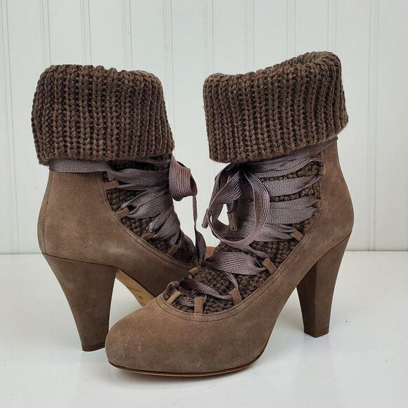 See by Chloe Suede Lace Up Knit Sock Bootie SH-038 - Picture 3 of 12